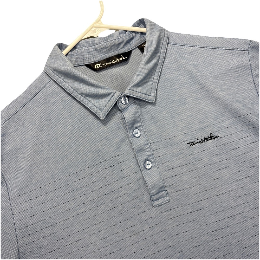 Travis Mathew Polo Shirt Mens M Blue Stripe Golf Performance Pima/poly Athletic‎